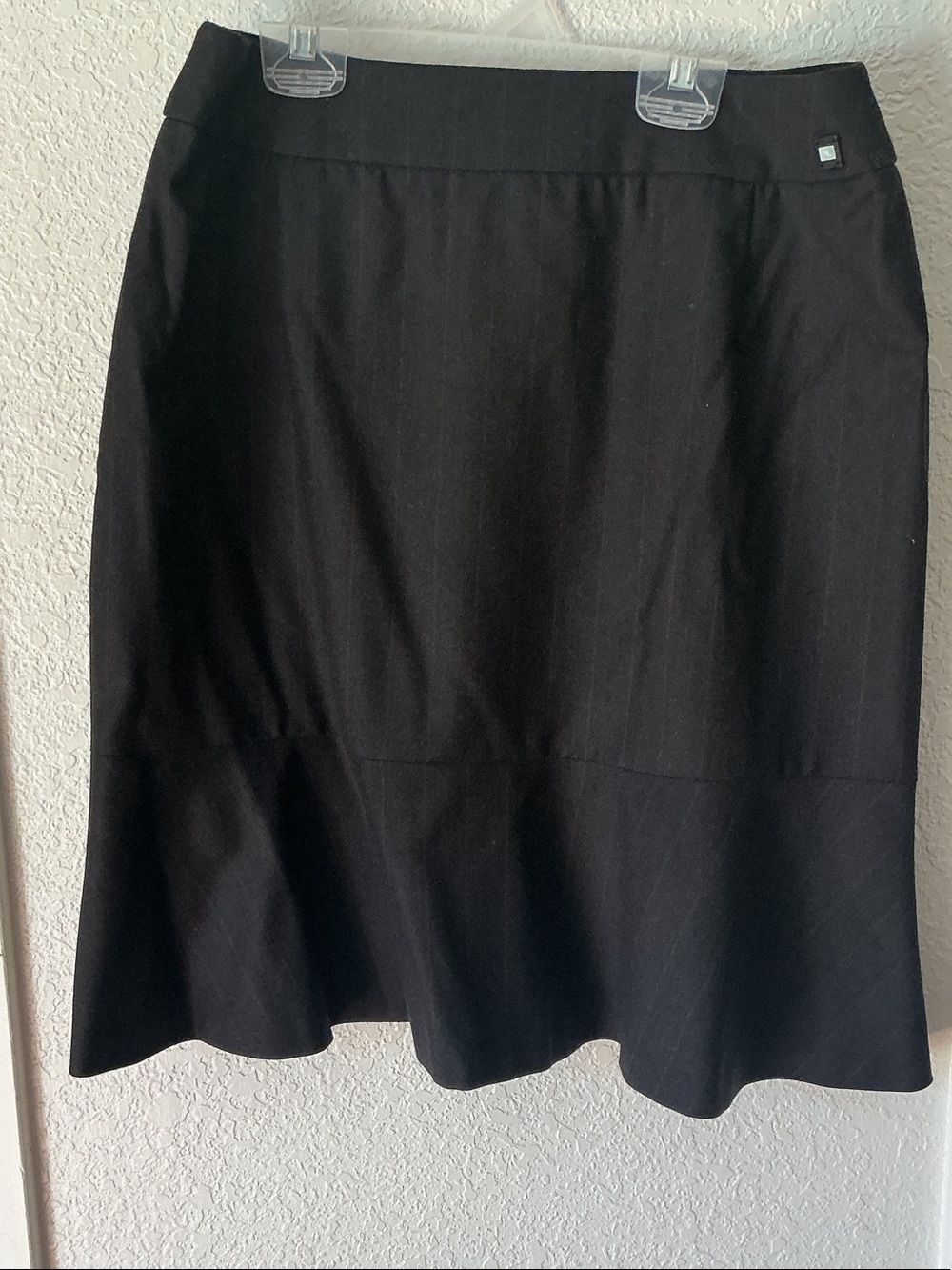 CHANEL Charcoal Pencil Skirt With Light Brown Stripes